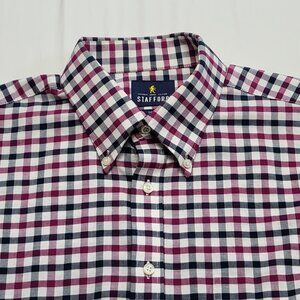 Stafford Travel Shirt Oxford Mens 16.5 34-35 Button Up Long Sleeve Gingham Twill